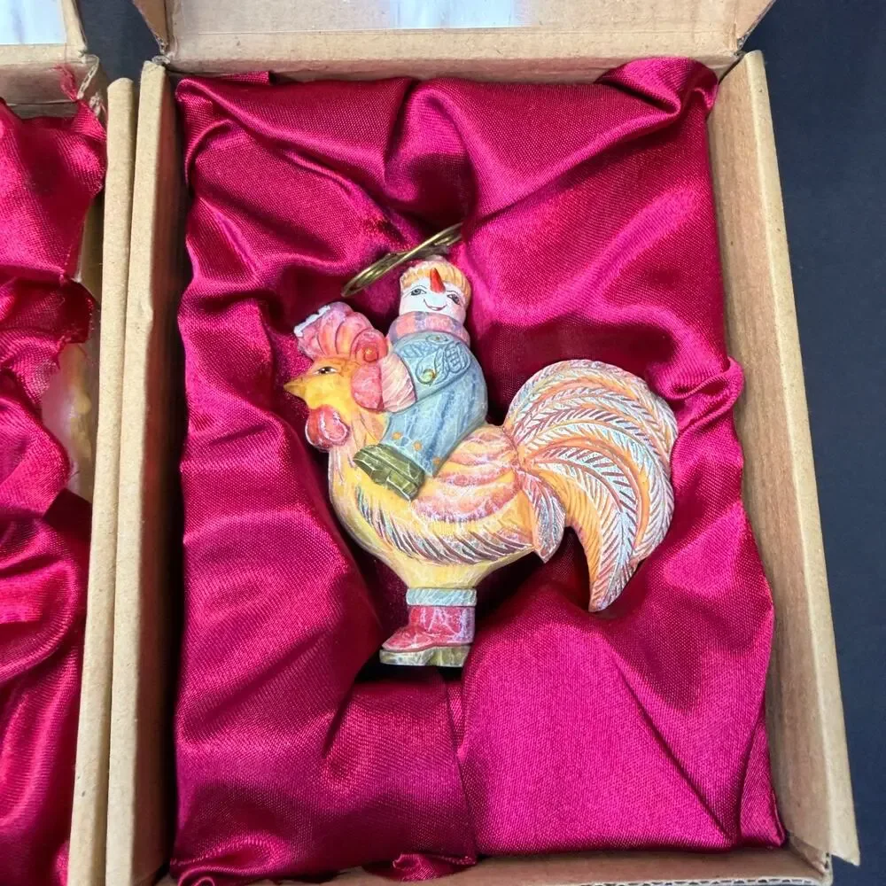 G. DeBrekht Christmas Ornaments Lot of 3 Boxed Santa Bear Snowman Folk Art